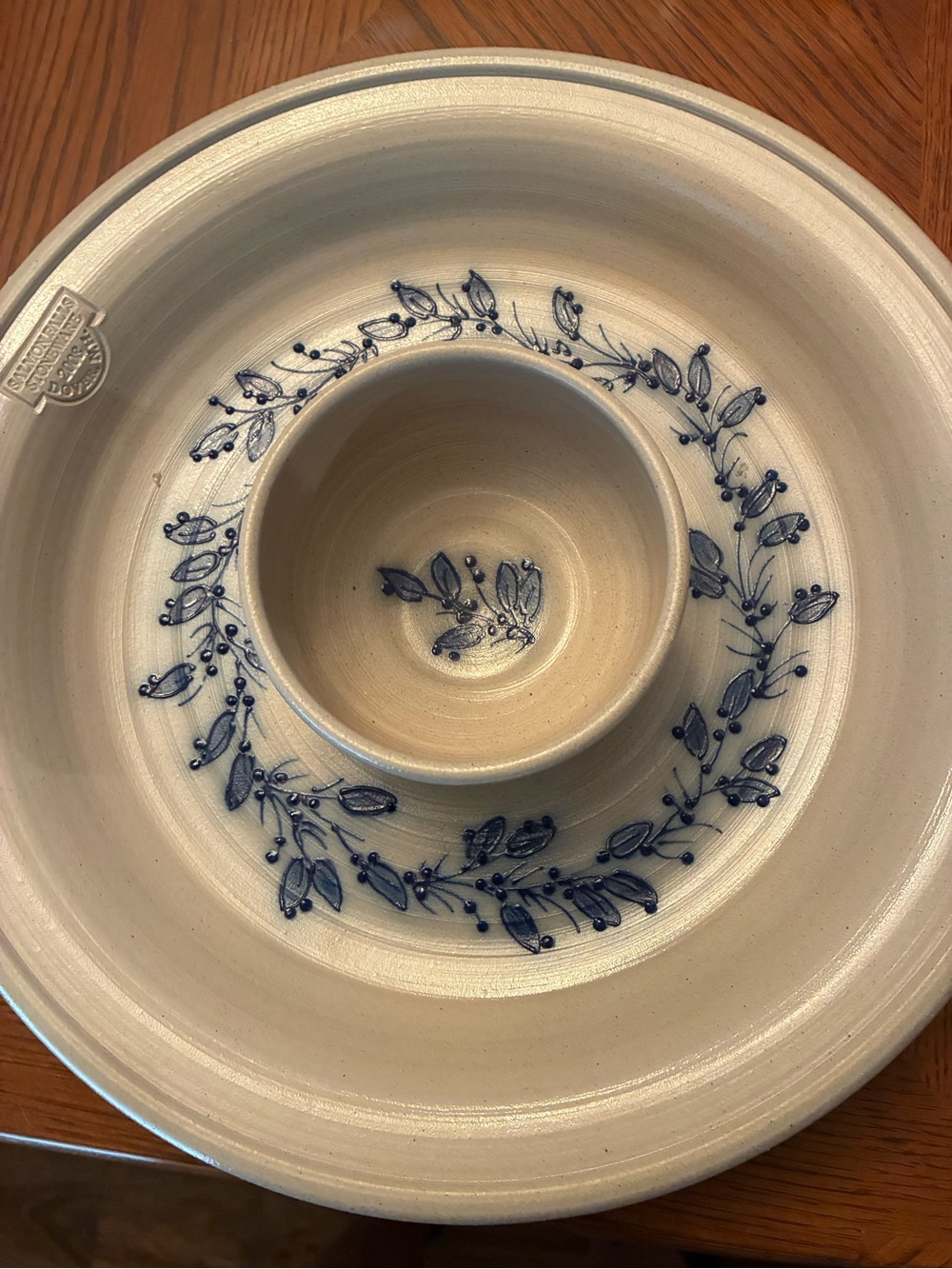 Salmon Falls Stoneware Blueberry Vine chip and dip platter